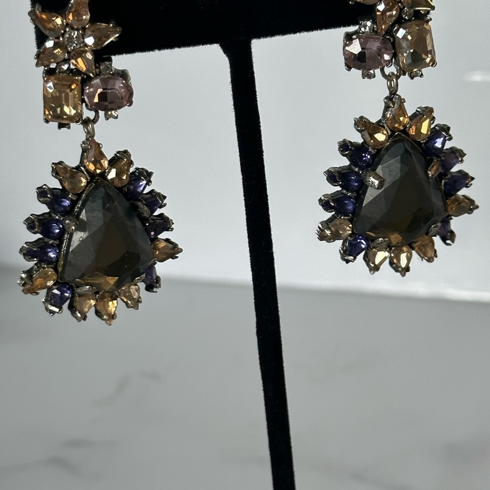 Gold and Purple Starburst Earrings with Crystal Accents